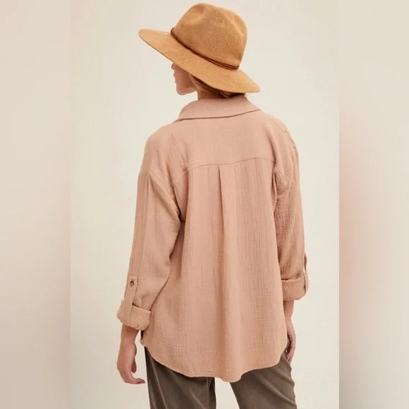 #H1 Crinkle Gauze Button Down Shirt 🤎 - Picture 4 of 4